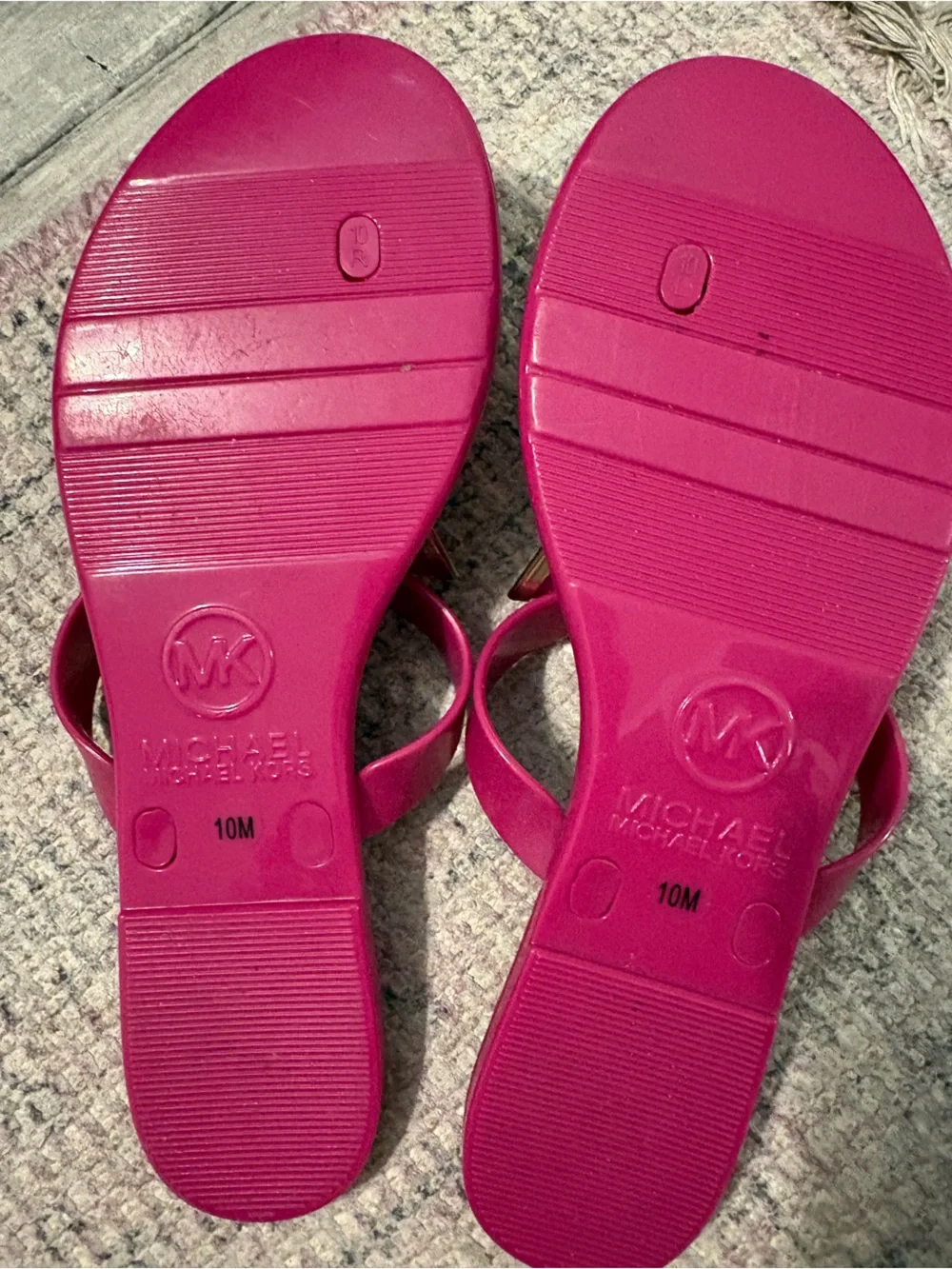 Michael Kors Hot Pink Bow Jelly Thong Sandals with Gold Accent